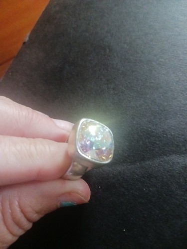 Vintage Sterling Silver Custom Made Large Faceted Aurora Borealis Ring Size 7 - Picture 6 of 10