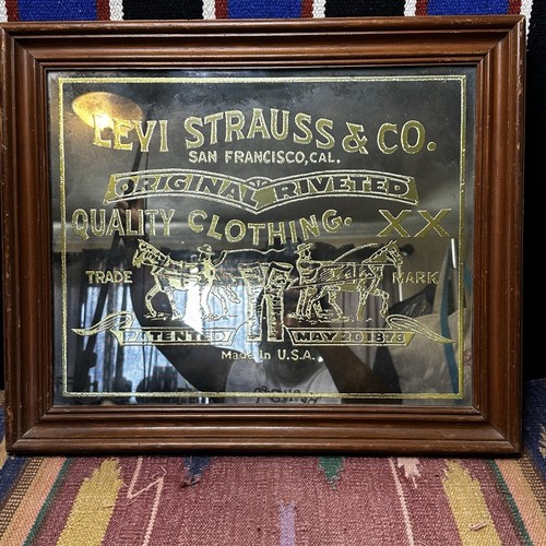 Vintage 1973 Levi Strauss Jeans Acid Etched Mirror Sign 70s Ad Bar Store + Frame - Bild 1 von 6