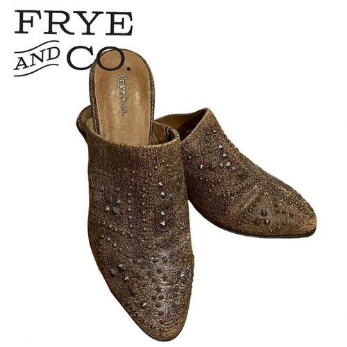 Mules Frye & Co. in pelle marrone con borchie taglia 8,5