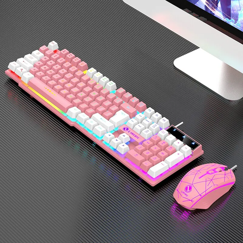 RGB Gaming Keyboard Mouse Zestaw Przewodowy Świecący Mechaniczny PC Laptop USB - Zdjęcie 9 z 14