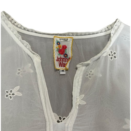 Top tunica Johnny Was bianco con occhielli ricamati floreali boho beach resort taglia M - Foto 4 di 9
