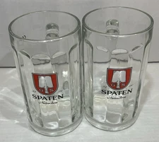 Set (2) 0.5L Liter Dimpled Glass Beer Mug Steins Spaten Munchen Oktoberfest