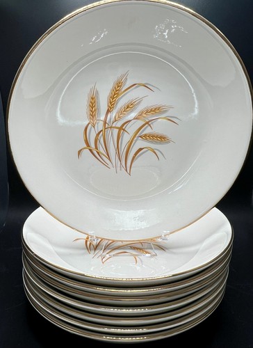 Vtg Homer Laughlin GOLDEN WHEAT 22K Gold 5.5" FRUIT BOWLS (8) & 1 Salad Plate - Picture 4 of 6