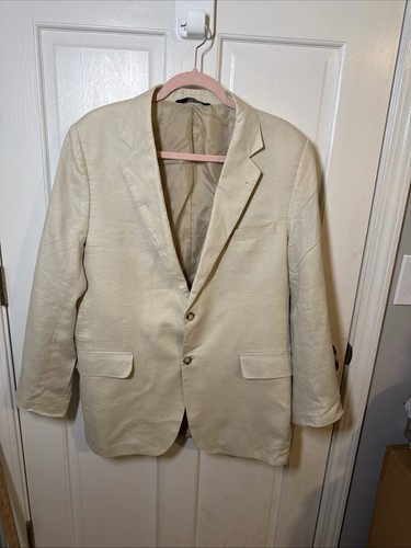 Jos A Bank Beige Tan 100% Linen Blazer Sport Coat Size 42R Suit Jacket - Picture 16 of 24