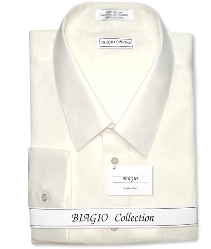 Biagio Mens 100% COTTON Solid CREAM Color Dress Shirt sz 17.5 32/33
