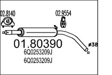 Mittelschalldämpfer MTS 01.80390 für 6Y2 SKODA 6Y3 POLO VW FABIA 4 12V 1 Combi 3