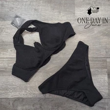 Zaful Textured Underwire Tie Back Bikini Swimsuit Size M