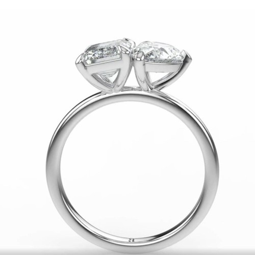 IGI Certified Pear & Emerald Cut Lab Grown Diamonds Toi-Et-Moi Engagement Ring - Picture 8 of 22