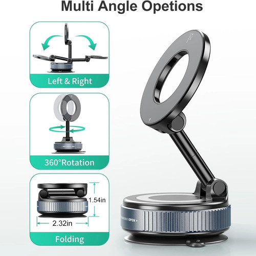Foldable Vacuum Magnetic Car Phone Holder 360° Rotating Suction Cup Phone Mount - Picture 6 of 11