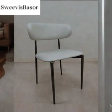 SweevisBasor Mid Century Modern Leather Dining Chair White Fabric and Black Legs