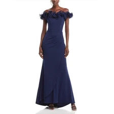 Aqua Ruffled Neck Evening Formal Gown Size 8 Navy Event