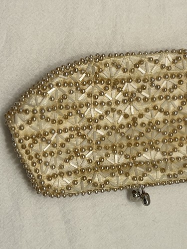Vintage La Regale Elfenbein Perlen Perlen Abend Clutch Handtasche Tasche Kiss Lock Silber - Bild 10 von 20