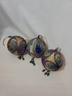 Ornaments Peacock Inspired Set Of 3 Jacquard, Ribbed,  Beaded Lg. New/Old Stock