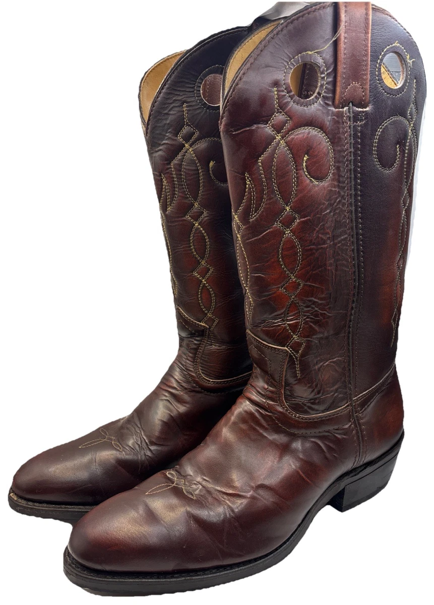 Bottes De Cowboy Marron Style Western Vintage à Bout Pointu En Cuir Veritable
