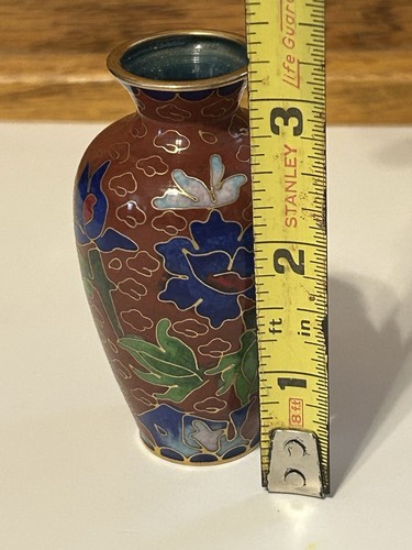 Vintage Miniature Cloisonne Floral Bud Vase Floral - Red - Picture 5 of 7