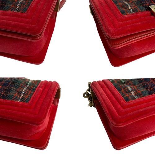 CHANEL Boy Chanel Matrasse COCO Mark Shoulder Bag lambskin Velor tweed Red 27140 - Picture 6 of 9
