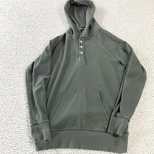 The Normal Brand Hoodie Mens Large Green Henley Pullover Raglan Kangaroo Pocket