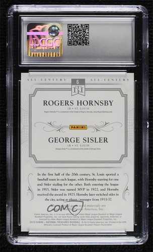 2015 National Treasures /49 George Sisler Rogers Hornsby #6 CGC 9.5 Mint+ HOF - Picture 2 of 3