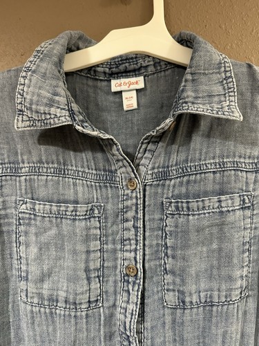 Girls Cat And Jack Denim Short Sleeve Wide Leg Button Down Jumpsuit Size XL (14) - Picture 5 of 6