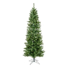 Vickerman 102" Salem Pencil Pine PVC Plastic LED Lights Christmas Tree in Green