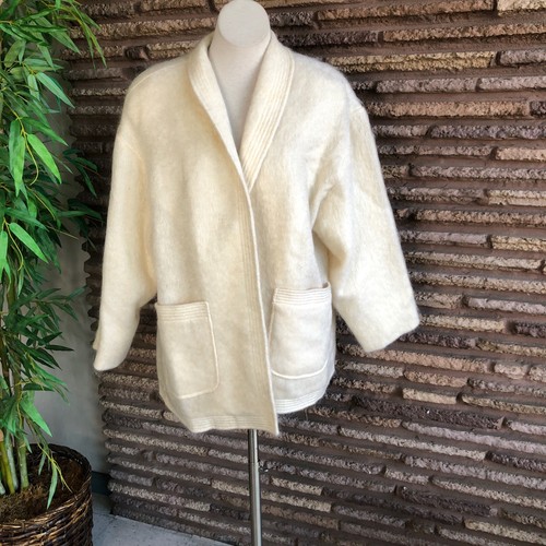 Vintage 70s Ivory Mohair Wool Swing Open Drape Jacket Size 18 - Picture 2 of 6