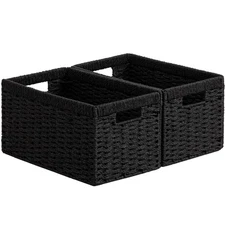 Black Wicker Storage Baskets, Hand-Woven Paper Rope Wicker Baskets for Organi...