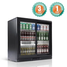 36'' Counter Height Back Bar Cooler Refrigerator Glass 2 Door Sliding Beverage