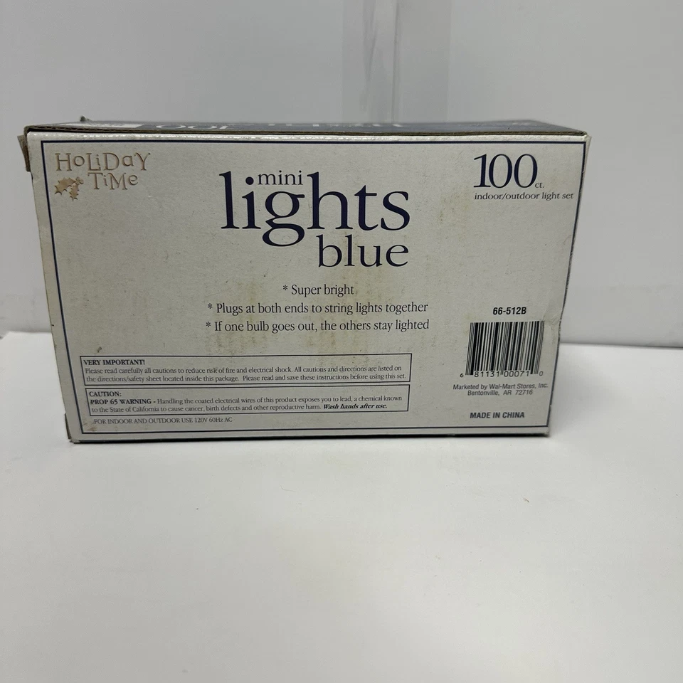 Holiday Time 100 Ct Mini Christmas Lights Blue Bulbs Green Wire 29ft Indoor - Image 3 of 4