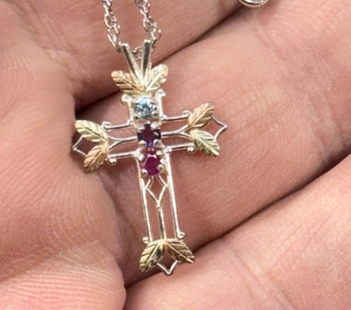 Coleman Co Black Hills Gold Cross Amethyst Ruby Aqua Petite Pendant Necklace18”L - Picture 6 of 16