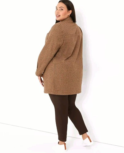 NWT Lane Bryant Womens Brushed Faux Wool Houndstooth Jacket Button Up Tan 20 - Picture 3 of 5