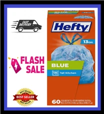 Hefty Recycling Tall Kitchen Trash Bags, Blue, 13 Gallon, Unscented, 60 Count