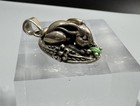 Vintage Carol Felley Green Cats Eye Sterling Silver 925 Bunny Rabbit Pendant