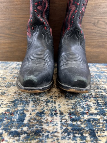 Durango Western Cowboy Black Red Star Embroidery Leather Boots Womens Sz 7.5M - Picture 6 of 16
