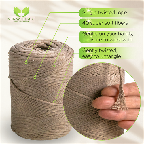 Cable de hilo de macrame MeriWoolArt 3 mm 200 m Öko-Tex 100% algodón reciclado color en caja - Imagen 14 de 35
