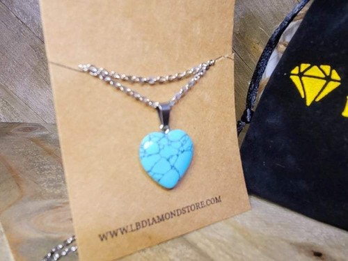 Handmade Crystal Necklace Silver Tone Heart Turquoise Healing Crystal Point Neck - 第 1/7 張圖片