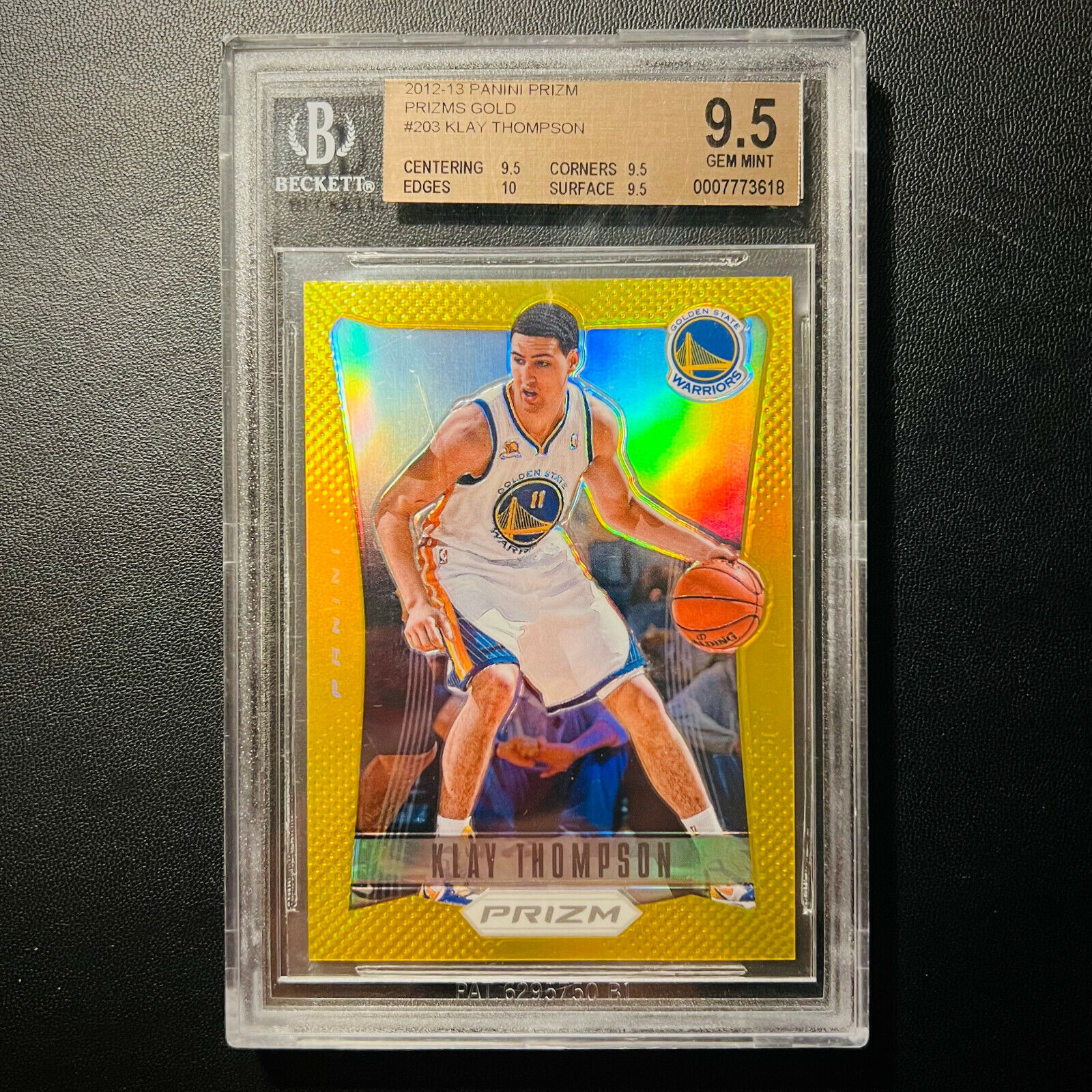 Image 1 - 2012-13 PANINI PRIZM #203 KLAY THOMPSON PRIZM GOLD 04/10 ROOKIE RC BGS 9.5 🔥