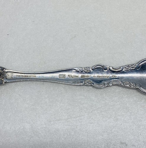 Vintage United Silver Co. Dinner Serving Spoon 8” Stainless Rose Handle 29 - Picture 8 of 10