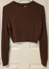 Divided by H&M Crop Top Women’s Med -Brown Cable Knit Long Sleeve