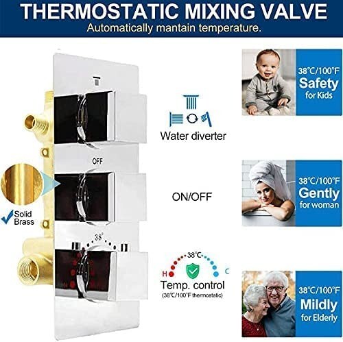 Thermostatic Rain Shower System with Body Jet 8 Inch Rainfall Shower Faucet Set - Picture 7 of 9