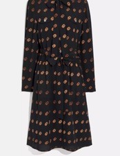 Coach Print Tie Neck Dress, Size 0 100% Silk