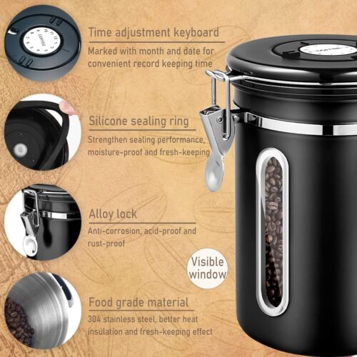 1,8L Edelstahl Kaffeedose Luftdicht Vorratsdose Kaffeebohnen Behälter Aromadose - Bild 8 von 15
