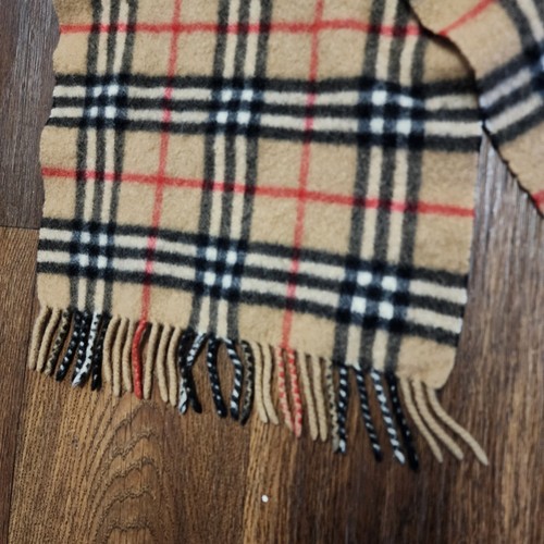 Vintage Burberry Cashmere Scarf Authentic Classic Nova Check Beige Fringe - Picture 2 of 8