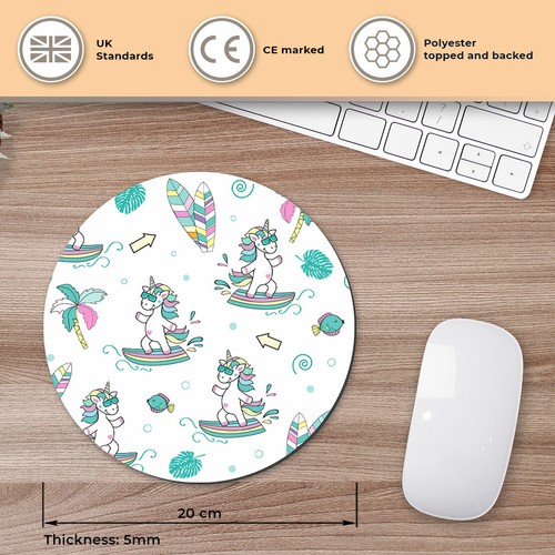 Round Mouse Mat - Awesome Tropical Surfing Unicorn Office Gift #12704 - Afbeelding 2 van 4