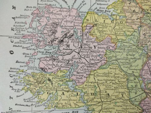 Mapa de Irlanda 1900 vintage 11"x14" ~ antiguo original DONEGAL DUBLIN GALWAY - Imagen 5 de 7