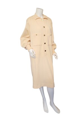 L'aura Laura Biagiotti Italian Knit 100% Wool Dress Lt Peach/ Butter Yellow Sz L