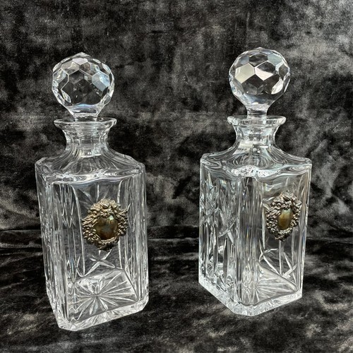 Atlantis Crystal Decanter Square Sterling Silver Emblem Crest Medal EUC PAIR - Picture 12 of 18