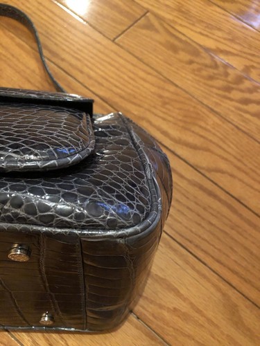 Tiffany & Co genuine glazed crocodile Laurelton top handle bag black pearl 16.5K - Picture 13 of 19