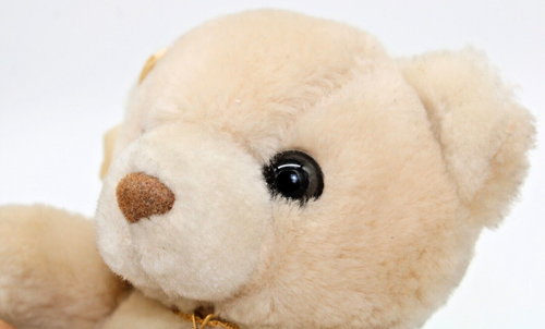 Vtg Mini Teddy Bear Plush Stuffed Cream Beige 6" Toy Product of Korea w/Necklace - Picture 6 of 14