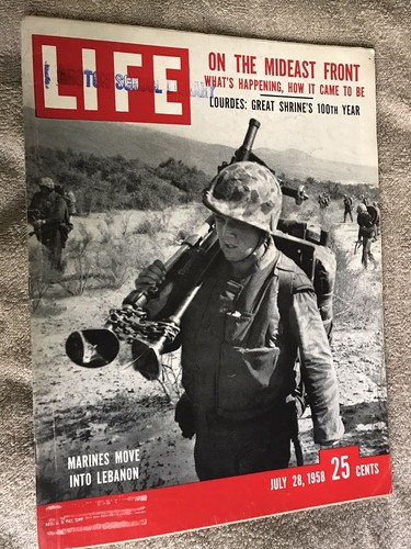 LIFE 28. Juli 1958 Marines Go Into Libanon / Plastikfarbe / Lourdes Sehr guter Zustand