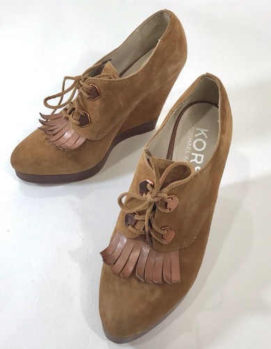 KORS Michael Kors Brown Suede Lace Up Kiltie Wedge Bootie Women’s Size 9.5 M - Picture 7 of 10